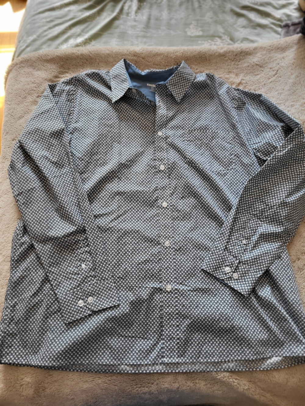Men's Patterned Long-Sleeve Button-Up Shirt - Navy